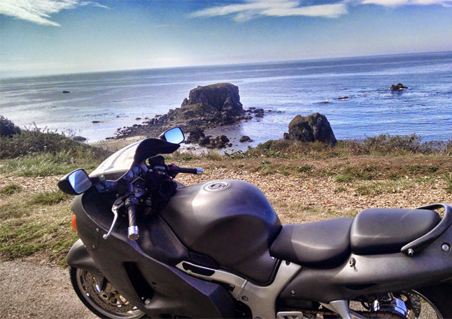 A motorcycle by the sea